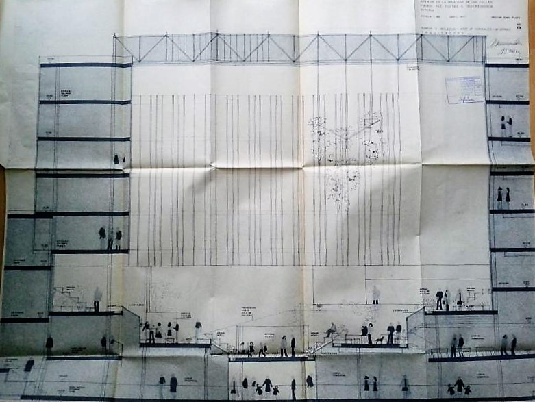Imagen de sección del proyecto de los arquitectos Corrales, Molezún y Apraiz de 1973. Fondo Apraiz del Centro Vasco de Arquitectura.