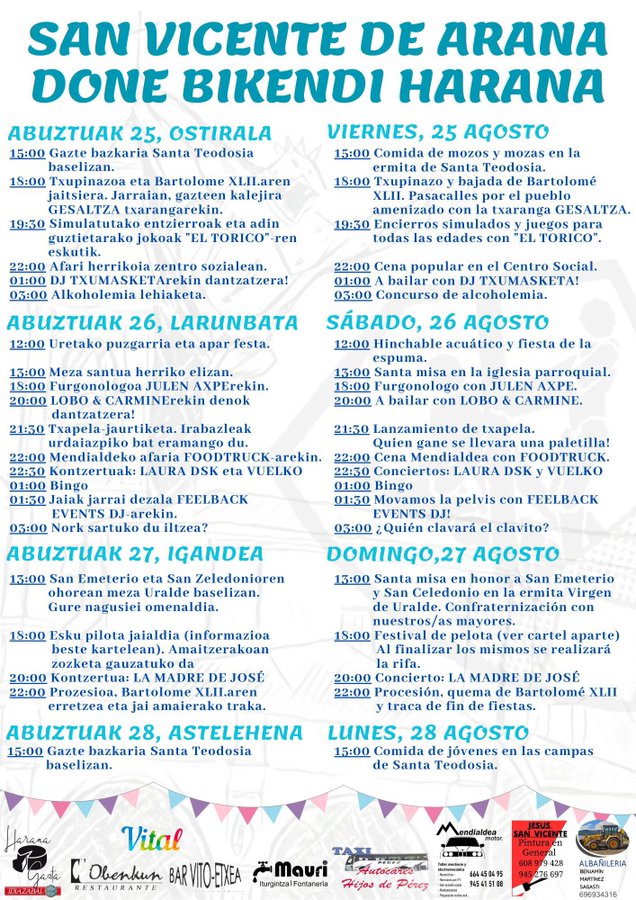 Fiestas San Vicente de Arana 2023