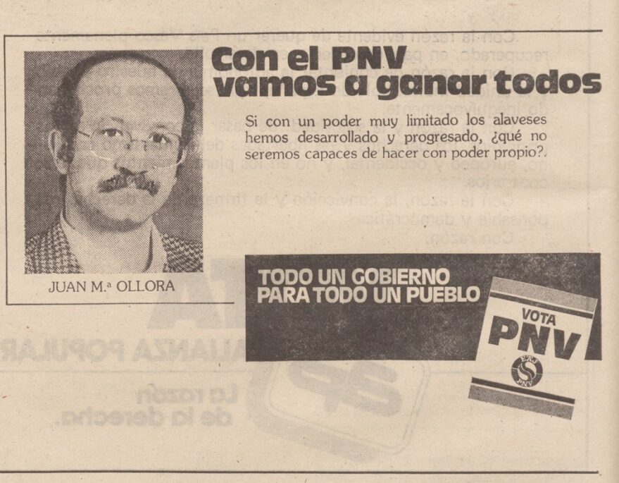 Publicidad del PNV con motivo de las elecciones al Parlamento Vasco de 1980. Norte Expres 3 de marzo de 1980. Hemeroteca Liburuklik.